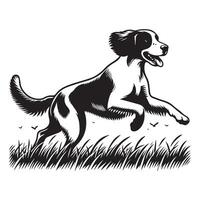 Playful Brittany Spaniel Running illustration in black and white vector