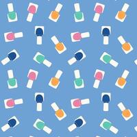 Seamless pattern with bottles of nail polishes of different colors. vector