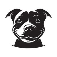 ilustración de un dañoso Staffordshire toro terrier perro cara en negro y blanco vector