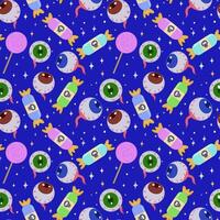 Seamless pattern with eyes and candy on a blue background. Scary eyes and candy for Halloween party decoration. A banner, poster or postcard for an October party. Halloween pattern background. illustration vector
