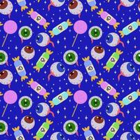 Seamless pattern with eyes and candy on a blue background. Scary eyes and candy for Halloween party decoration. A banner, poster or postcard for an October party. Halloween pattern background. illustration vector