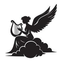 an angel Playing a harp seated on a cloud illustration vector