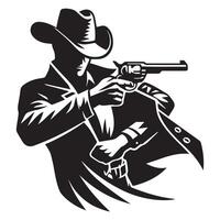 Cowboy with Gun illustration in black and white vector