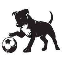 Staffordshire toro terrier jugando con pequeño fútbol pelota ilustración vector