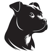 ilustración de un pensativo Staffordshire toro terrier perro cara en negro y blanco vector