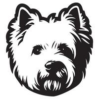 A West Highland White Terrier Dog Face illustration in black and white vector