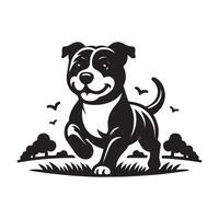 contento Staffordshire toro terrier trote ilustración en negro y blanco vector