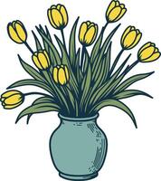 Tulips flower in vase illustrations vector