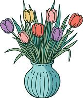 Tulips flower in vase illustrations vector