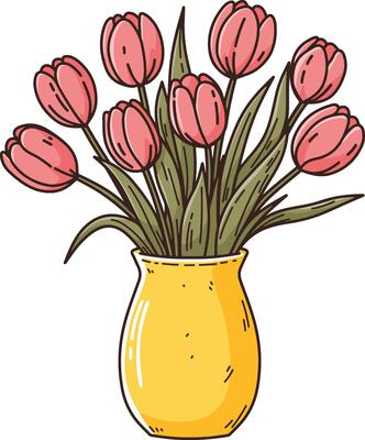 Tulips flower in vase illustrations