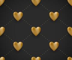 Seamless pattern with gold hearts on a black background for Valentine Day. Illustration. vector