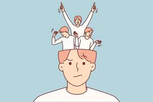 Man external calm hides joy and euphoria, in form of little people dancing inside head vector