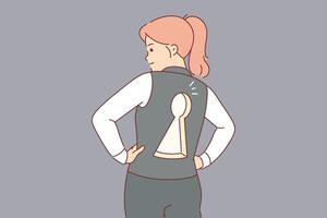 Business woman with keyhole on back reports readiness to solve tasks of employer or company partner vector