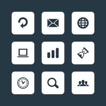 optimization icons set. Collection of mail, marketing, monitoring and other elements. vector