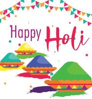 Holi festival background. Happy Holi Text with People dancing, playing with Colors, vector