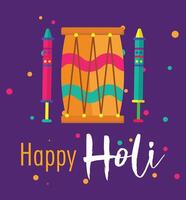 Holi festival background. Happy Holi Text with People dancing, playing with Colors, vector