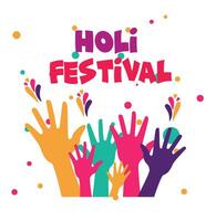 Holi festival background. Happy Holi Text with People dancing, playing with Colors, vector