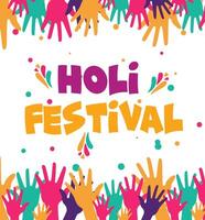 Holi festival background. Happy Holi Text with People dancing, playing with Colors, vector