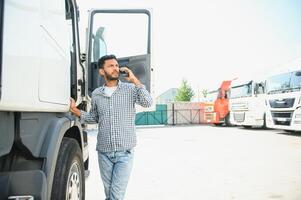 Young Indian truck driver. Concept of road freight transportation. photo