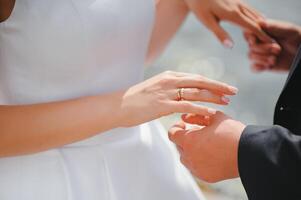 manos de el novia y novio de cerca. foto