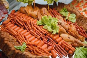 various dessert with fresh fruit on buffet line, sweet. photo