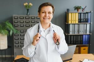 Portrait of woman doctor in hospital photo