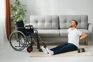 Disabled man recovering from injury at home photo