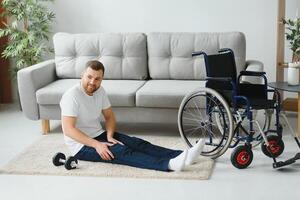 Disabled man recovering from injury at home photo