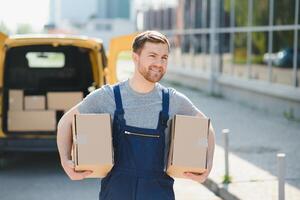 delivery service employee. Portrait of man working in delivery service photo