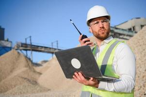 Engineer of industry lab control quality of gravel photo