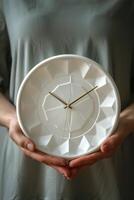 hands holding clock. photo