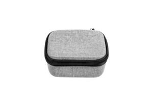 Protective hard case with a zipper and a gray fabric texture. Isolate on a white back photo