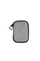 Protective hard case with a zipper and a gray fabric texture. Isolate on a white back photo