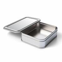 Rectangular tin box with an open lid. Metal box for various purposes. Isolate on a white back photo