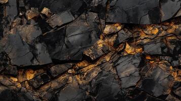 Rough dark stone texture with cracks and gold flecks. Dark back photo