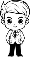 Cute Cartoon Businessman Character - Black and White Illustration vector