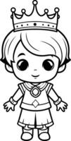 Cute little princess with crown for coloring book. vector