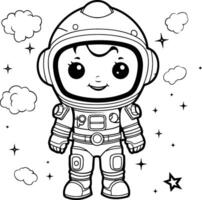 linda astronauta en traje espacial para colorante libro. vector