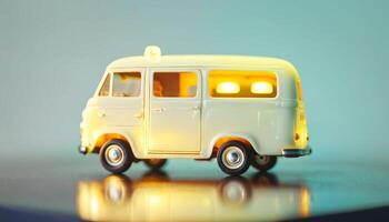 photo of mini van toy with glowing light,