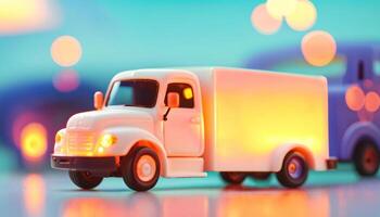 photo of mini truck toy with glowing light,