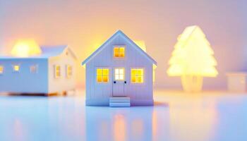 photo of mini house toy with glowing light,