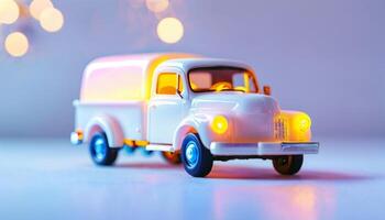 photo of mini truck toy with glowing light,