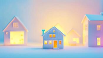 photo of mini house toy with glowing light,