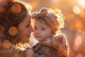 Happy young mom hold in hands baby. photo