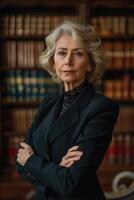 female lawyer in her cabinet or library. photo