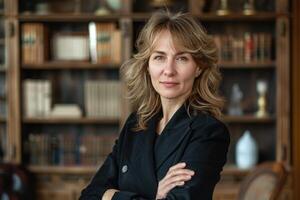 female lawyer in her cabinet or library. photo