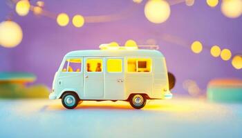 photo of mini van toy with glowing light,