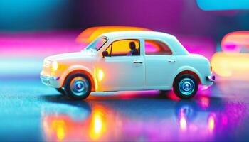 photo of mini car toy with glowing light,