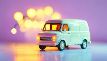 photo of mini van toy with glowing light,