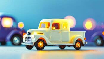 photo of mini truck toy with glowing light,